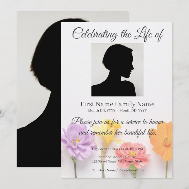 Flower memorial invitation (Front/Back)