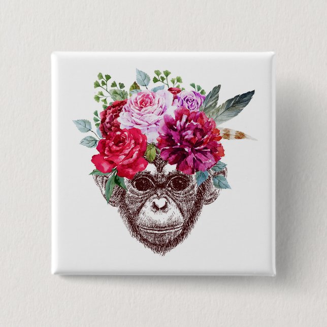 Flower Monkey Face 15 Cm Square Badge (Front)