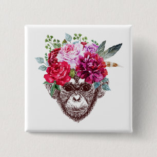 Flower Monkey Face 15 Cm Square Badge