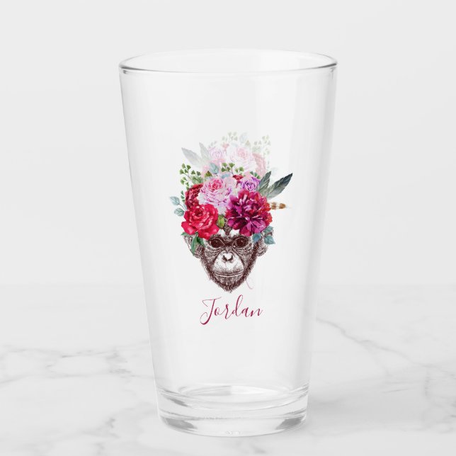 Flower Monkey Face | Add Your Name Glass (Front)