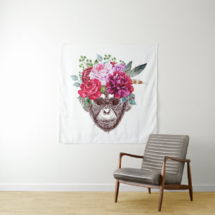 Flower Monkey Face Tapestry