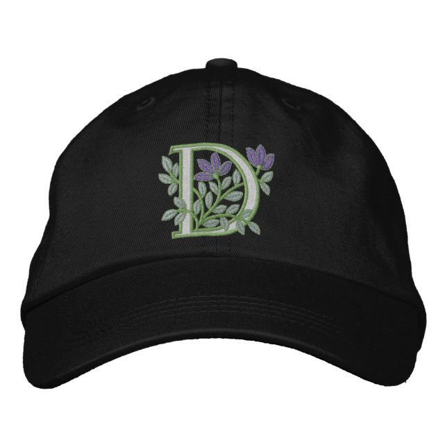 Flower Monogram Initial D Embroidered Hat (Front)