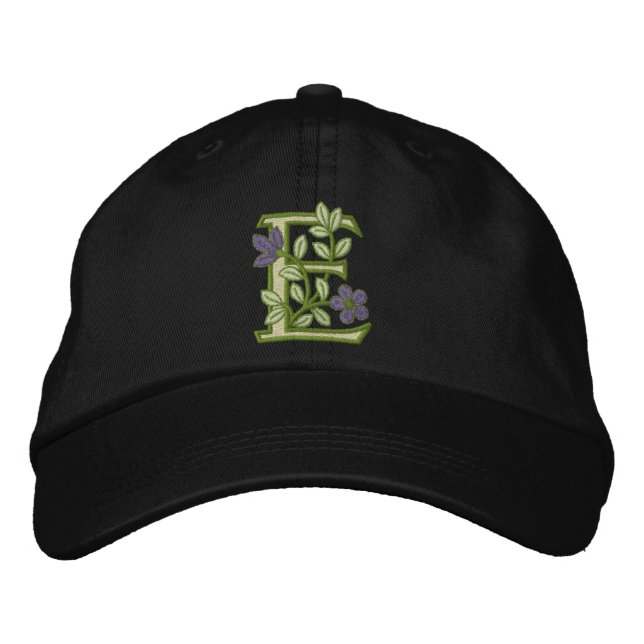 Flower Monogram Initial E Embroidered Hat (Front)