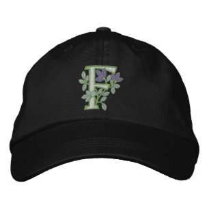 Flower Monogram Initial F Embroidered Hat