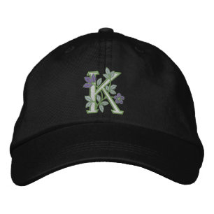 Flower Monogram Initial K Embroidered Hat