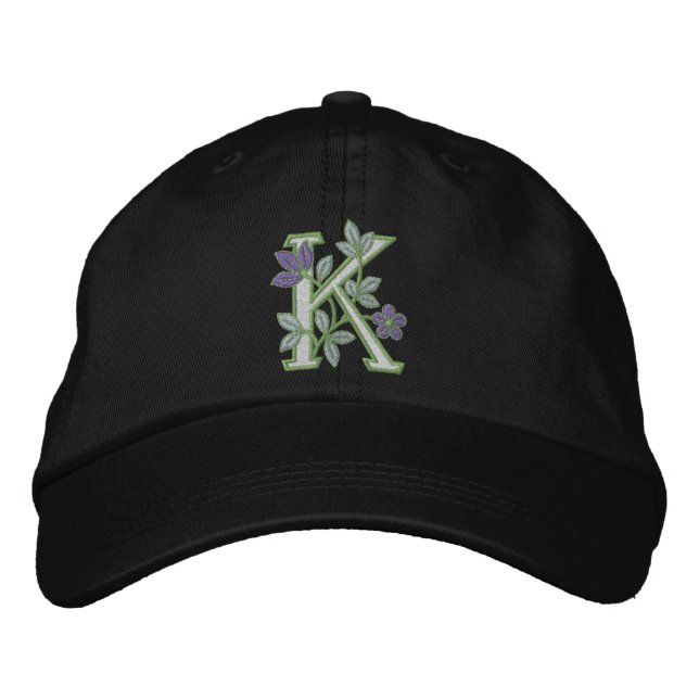 Flower Monogram Initial K Embroidered Hat (Front)
