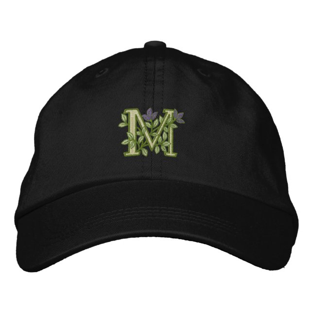 Flower Monogram Initial M Embroidered Hat (Front)