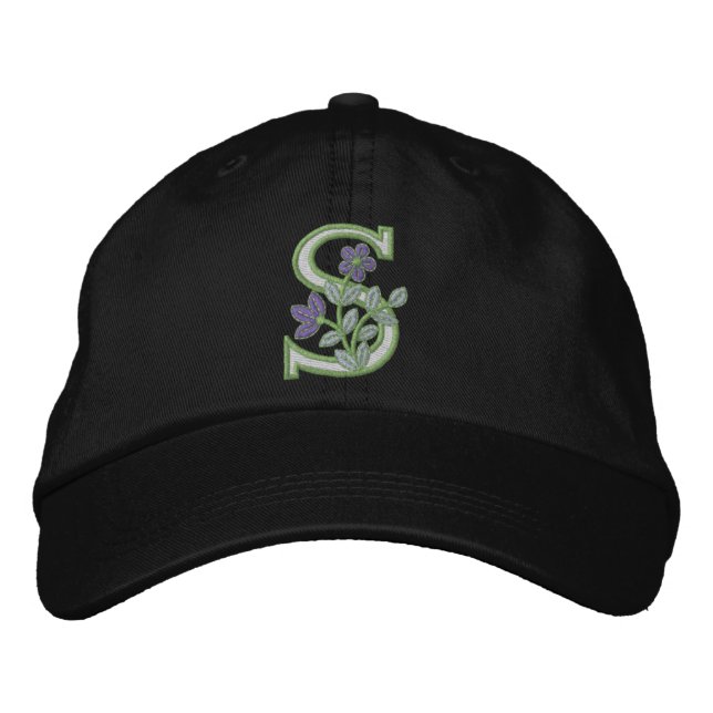 Flower Monogram Initial S Embroidered Hat (Front)