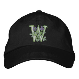 Flower Monogram Initial W Embroidered Hat