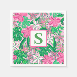 Flower Monogram Pink White Green Preppy Napkin