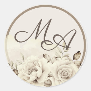 Flower monogram rustic white roses wedding Sticker