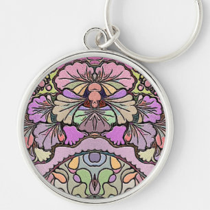 Flower mosaic pink pansy floral elegant key ring