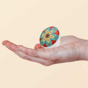 Flower Motif in Enamel Glass Shapes - Turquoise Ceramic Knob