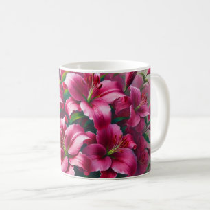 Flower mug with bright pink lilies