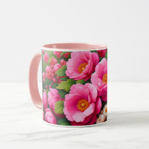 flower mug with large, bold pink flowers