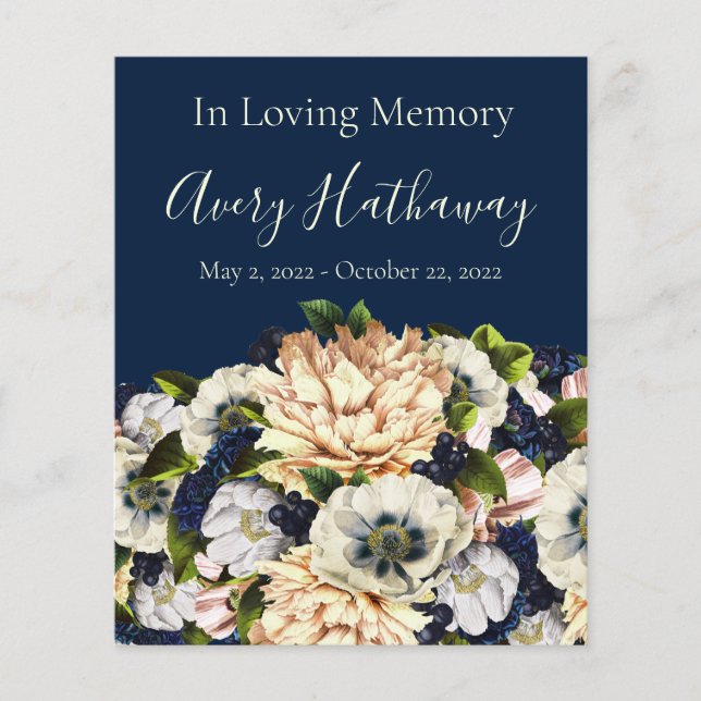 Flower Navy Background Funeral Memorial flyer (Front)