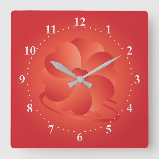 Flower of hearts square wall clock (Front)