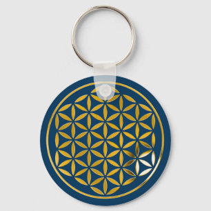 Flower Of Life 1 - Gold stamp dark blue Key Ring