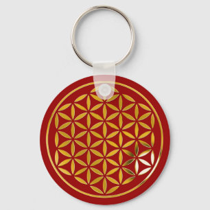 Flower Of Life 1 - Gold stamp   dark red Key Ring