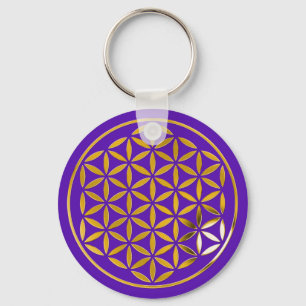 Flower Of Life 1 - Gold stamp   violet Key Ring
