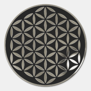 Flower Of Life 1 - Silver stamp   black Classic Round Sticker