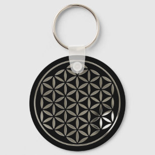 Flower Of Life 1 - Silver stamp black Key Ring