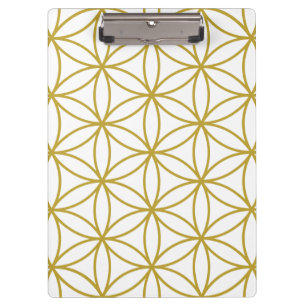 Flower of Life (2-Way) Large Ptn White & Gold (B) Clipboard