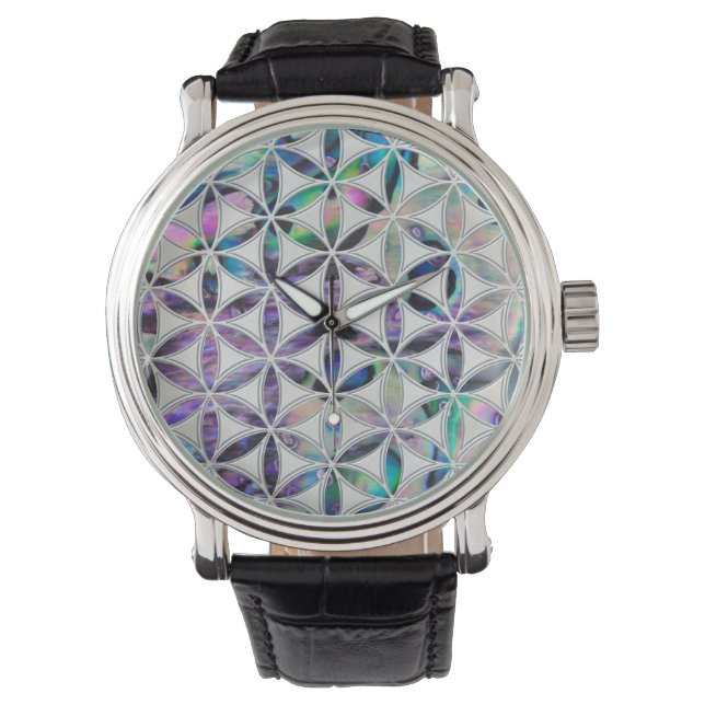 Flower of life Abalone shell on pearl Watch (Front)