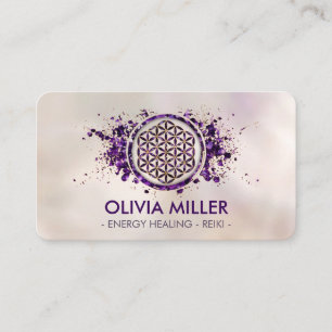 Flower of life - amethyst splatter business card
