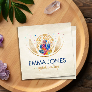 Flower of life and Healing Crystals Square Business Card