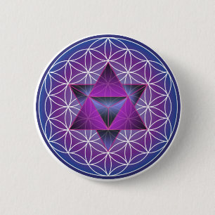FLOWER OF LIFE AND STAR TETRAHEDRON 6 CM ROUND BADGE