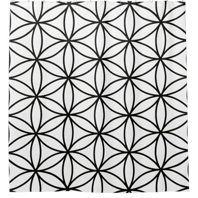 Flower of Life Big Pattern Black on White Shower Curtain (Front)
