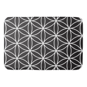 Flower of Life Big Pattern – White on Black Bath Mat