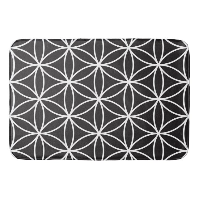 Flower of Life Big Pattern – White on Black Bath Mat (Front)