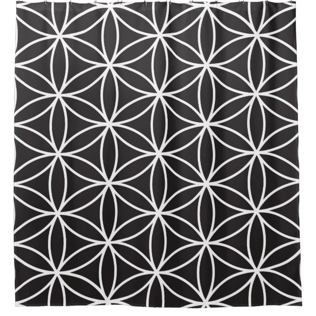 Flower of Life Big Pattern White on Black Shower Curtain (Front)