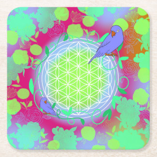 flower of life bird square paper coaster