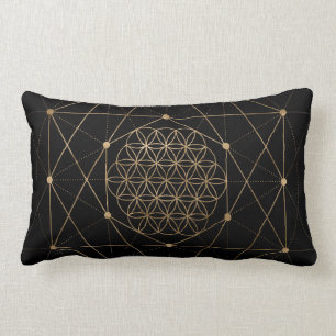 Flower of Life Black and Gold Lumbar Cushion