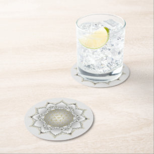 Flower Of Life - Blossoms Mandala 1 Round Paper Coaster