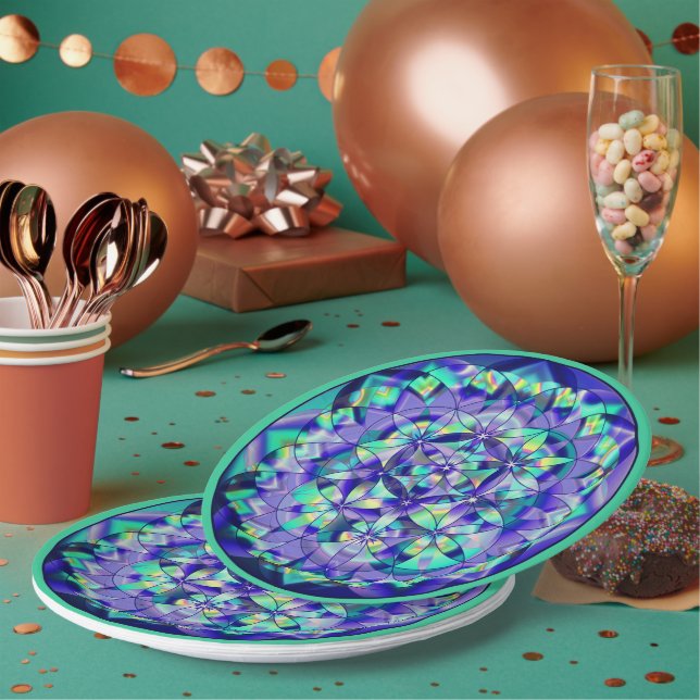 Flower of Life Blue and Teal Paper Plates (Multi)