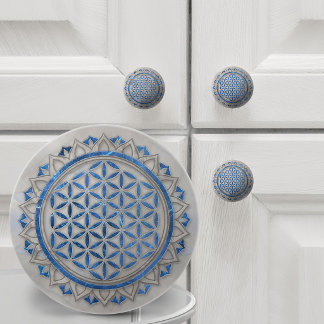 Flower of Life Blue Marble and Mother of Pearl Ceramic Knob