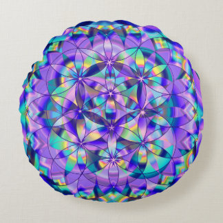 Flower of Life~Blue round pillow