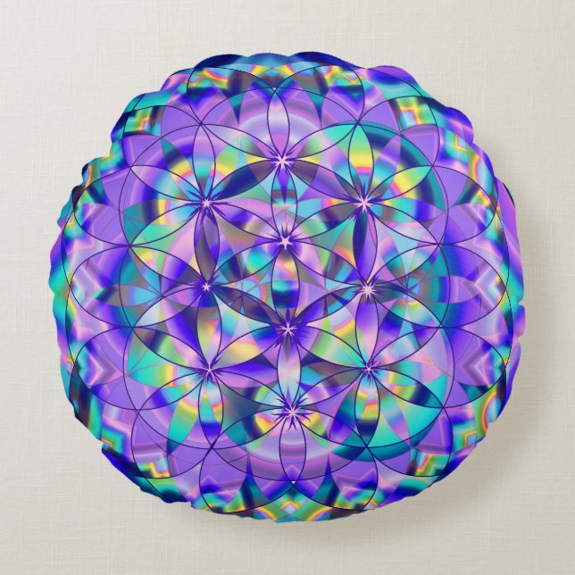 Flower of Life~Blue round pillow (Front)