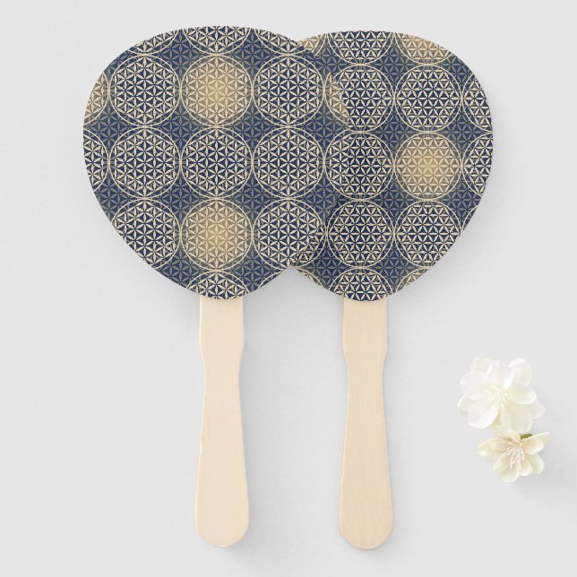FLOWER OF LIFE - blue sand pattern Hand Fan (Front and Back)