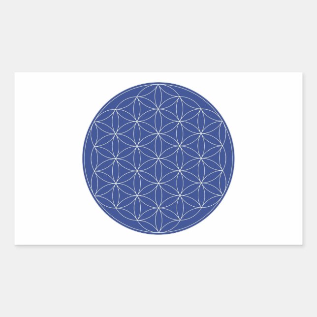 Flower of Life Blue Silver Rectangular Sticker (Front)