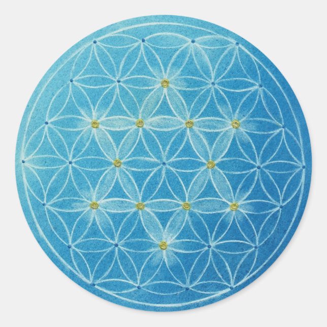 Flower of Life - Blue Six-Pointed Star Classic Round Sticker (Front)
