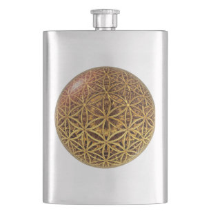 Flower Of Life / Blume des Lebens - ball grid gold Hip Flask
