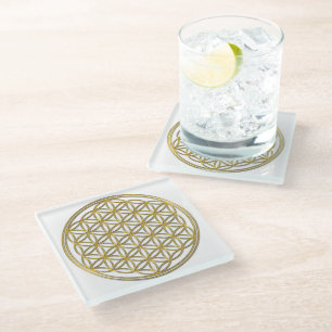 Flower Of Life / Blume des Lebens - brilliant gold Glass Coaster