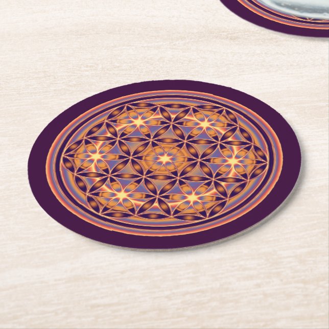 Flower Of Life / Blume des Lebens - Button II Round Paper Coaster (Angled)