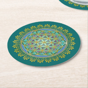 Flower Of Life / Blume des Lebens - Button V Round Paper Coaster