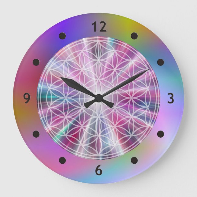 Flower Of Life / Blume des Lebens - Button VII Large Clock (Front)